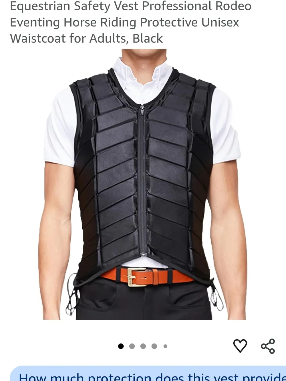 Men's Black Equestrian Safety Riding Vest - Protective Eventing Waistcoat (SMAL)